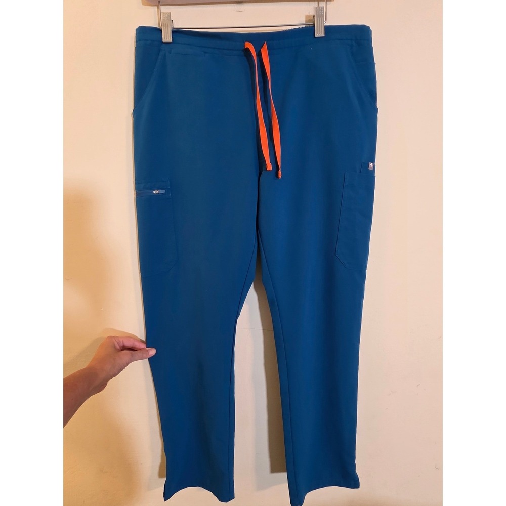 FIGS Technical Collection Yola Alps Blue Scrub Pants Size L TW2000R Orange Tied
